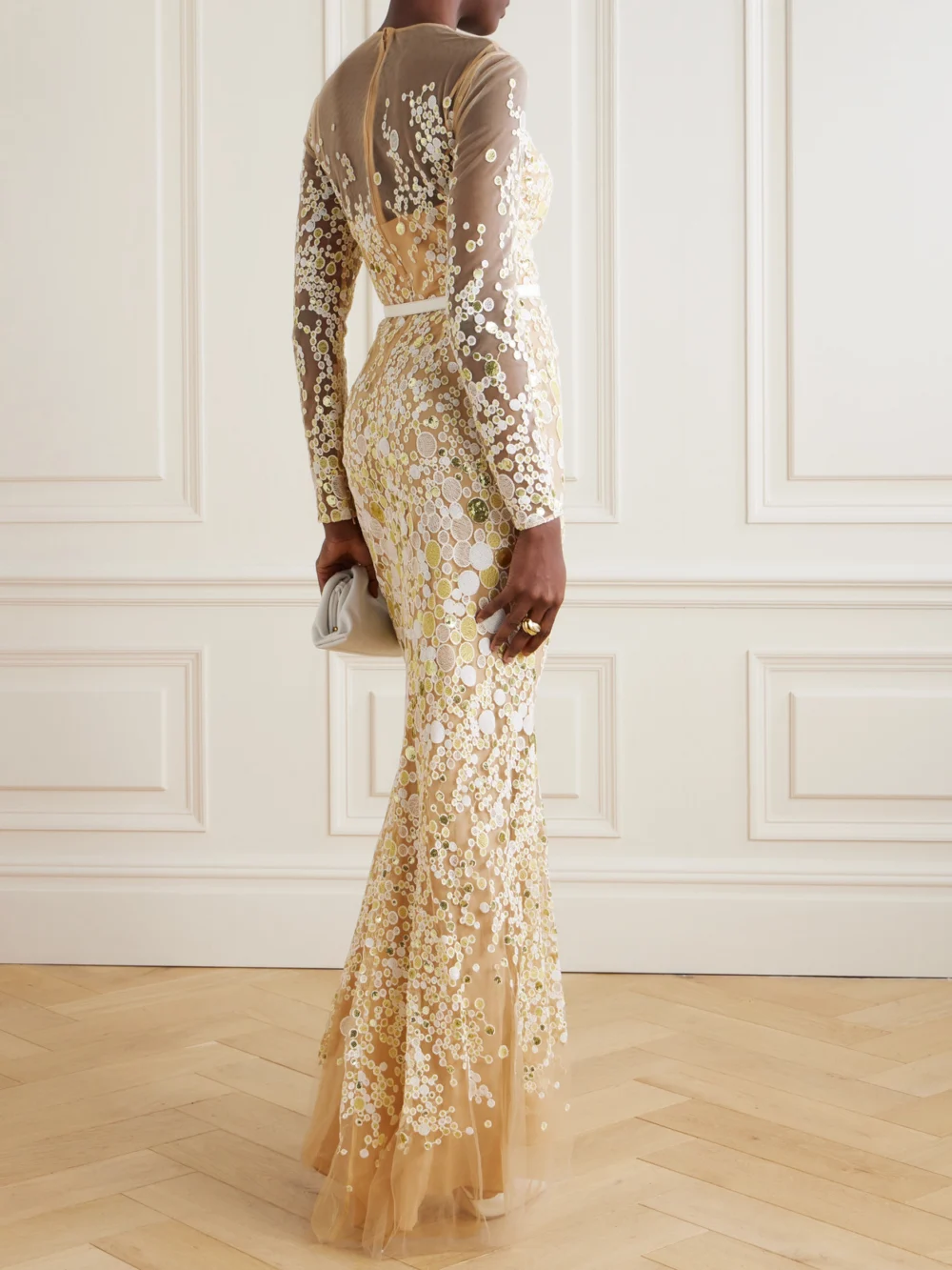 Back view of the Elie Saab Embroidered Sequin-embellished Tulle Gown