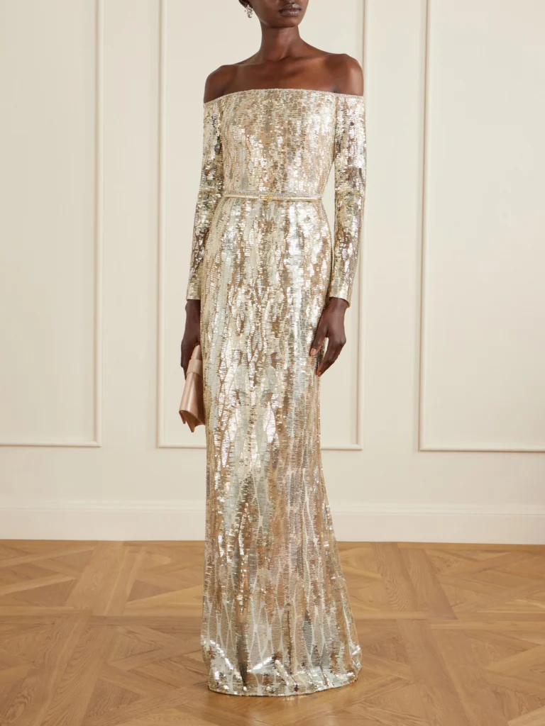 Elie Saab Off-the-shoulder Sequined Silk-blend Gown