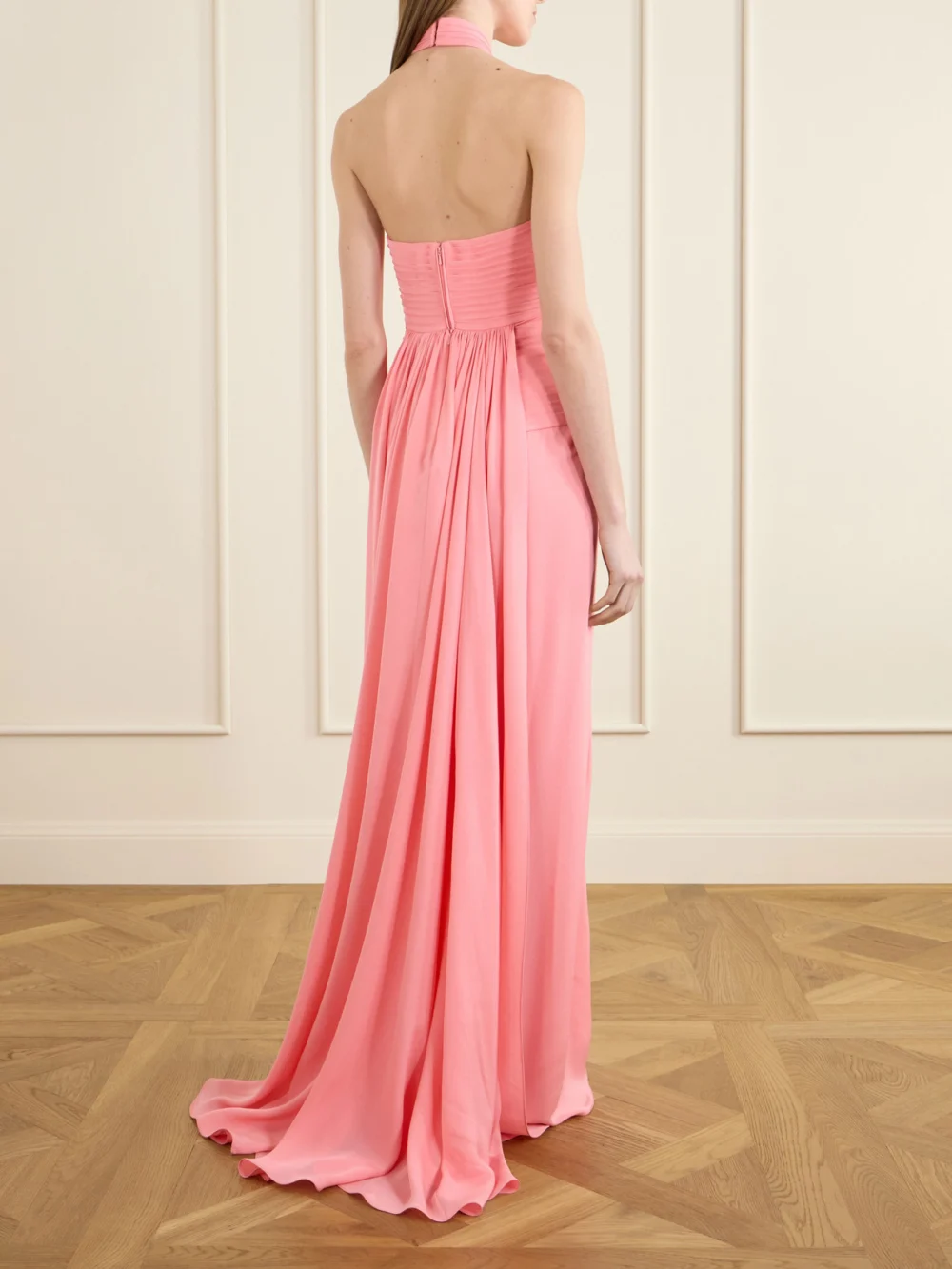 Back view of the Elie Saab Pleated Silk-georgette Halterneck Gown