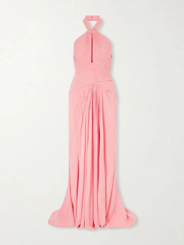 Elie Saab Pleated Silk-georgette Halterneck Gown