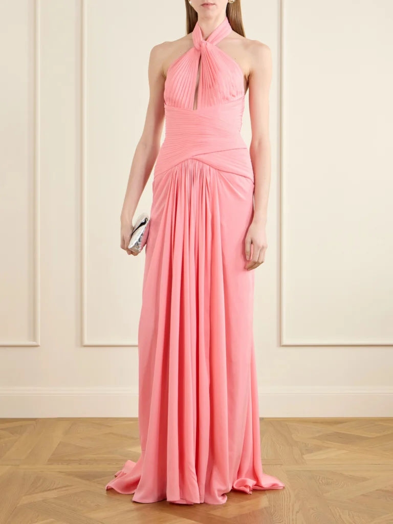 Elie Saab Pleated Silk-georgette Halterneck Gown