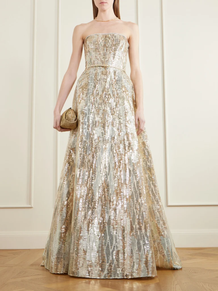 Elie Saab Strapless Belted Sequin-embellished Tulle Gown