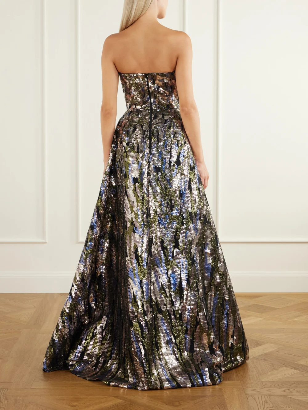 Back view of the Elie Saab Strapless Embroidered Sequined Tulle Gown