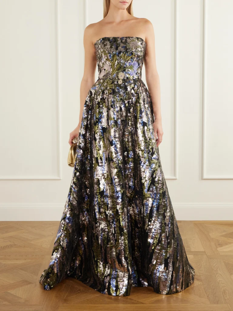Elie Saab Strapless Embroidered Sequined Tulle Gown
