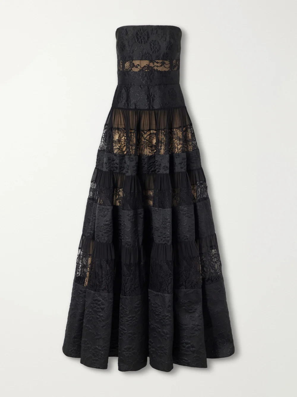 Elie Saab Strapless Lace-trimmed Chiffon Gown in black