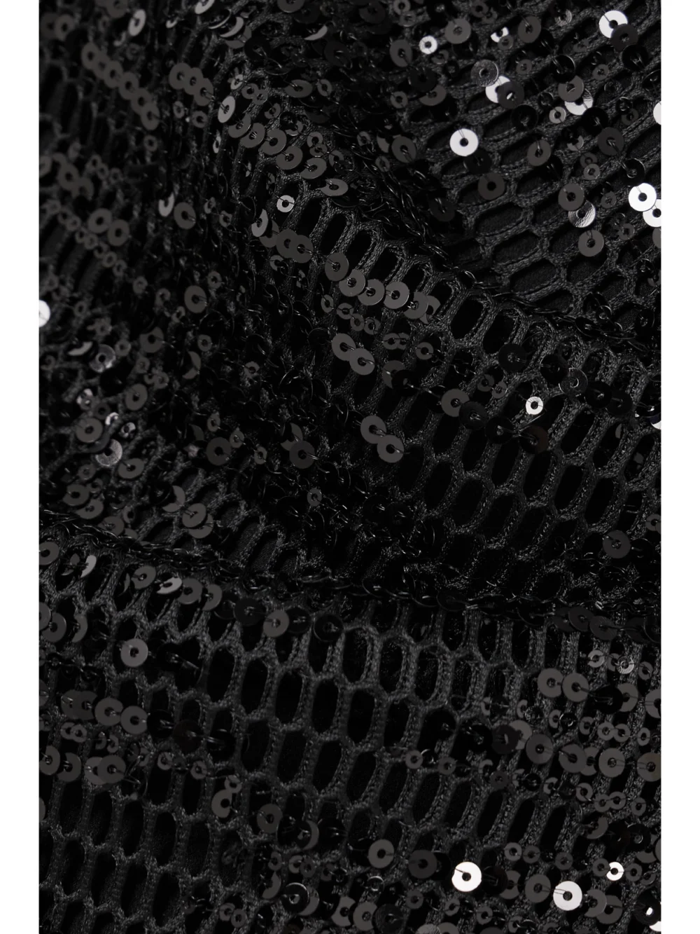 Close-up detail of the Emilia Wickstead Cheska Asymmetric Sequined Mesh Midi Dress