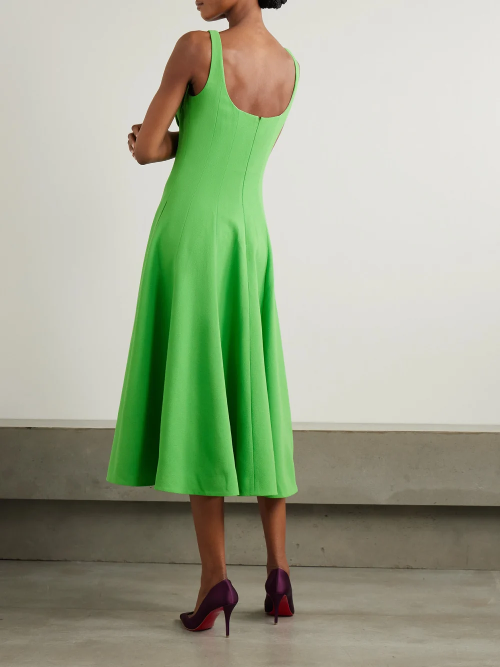 Back view of the Emilia Wickstead Collins Pleated Paneled Wool-crepe Midi Dress