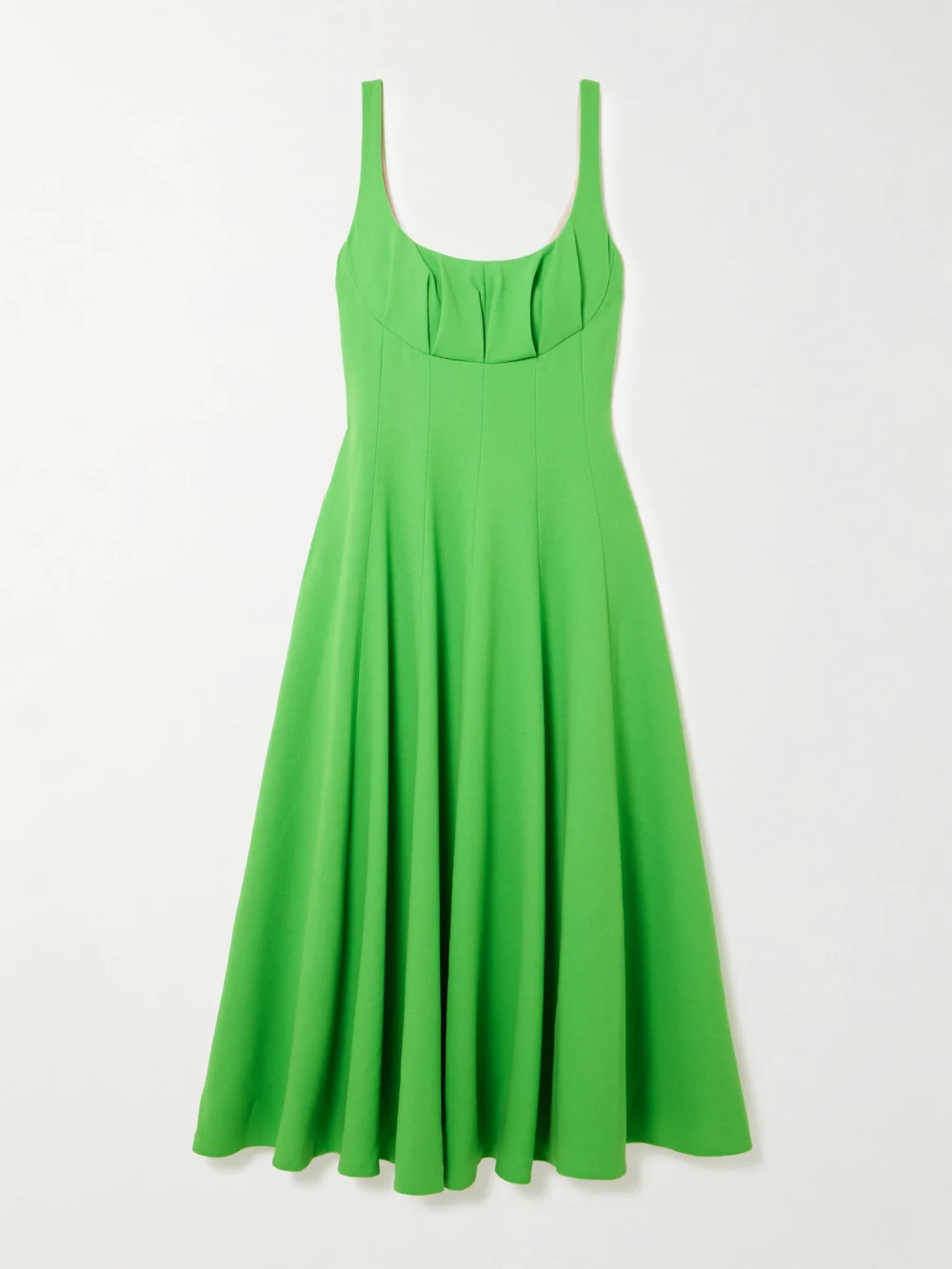 Emilia Wickstead Collins Pleated Paneled Wool-crepe Midi Dress in bright green