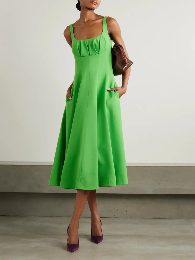 Emilia Wickstead Collins Pleated Paneled Wool-crepe Midi Dress