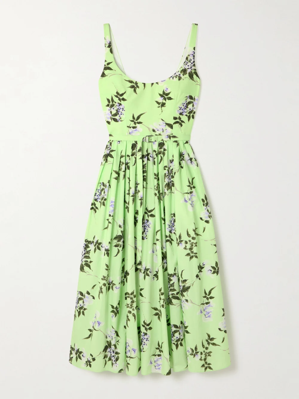 Emilia Wickstead Eglantine Belted Gathered Floral-print Cotton-poplin Midi Dress in green