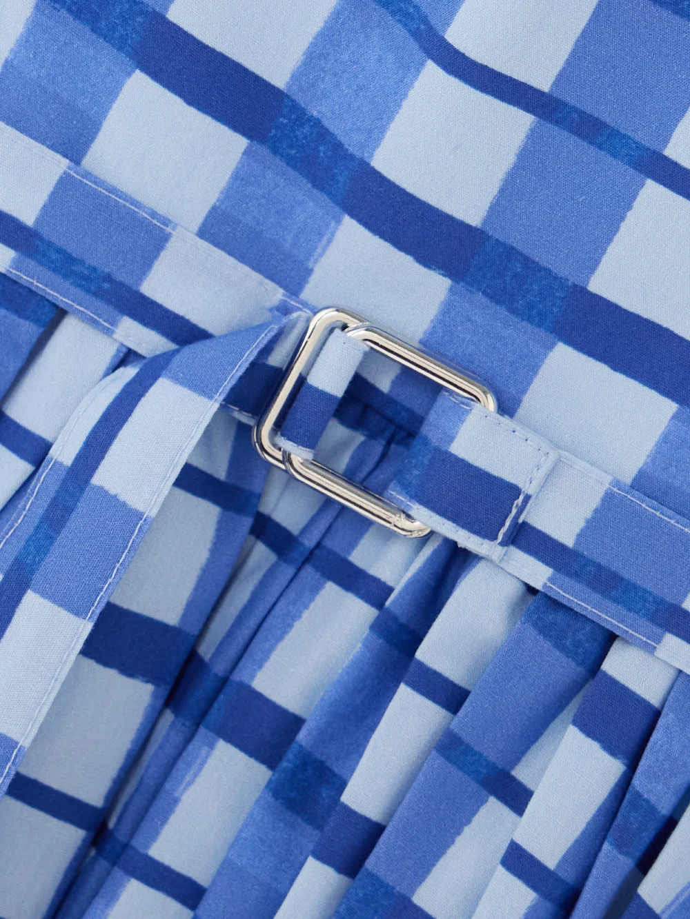Close-up detail of the Emilia Wickstead Eglantine Belted Pleated Checked Cotton-poplin Midi Dress