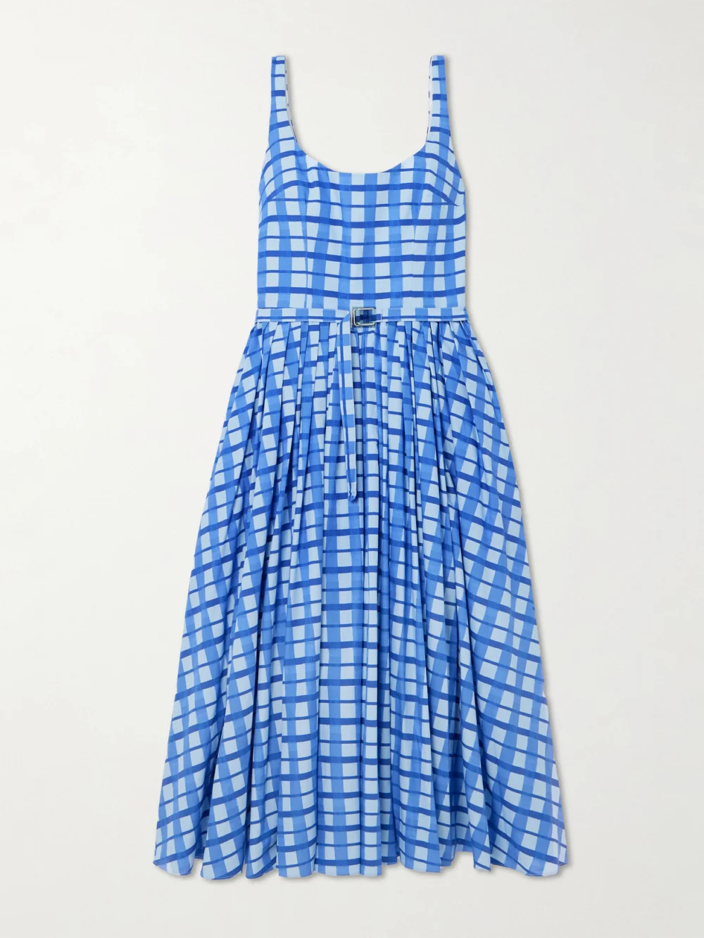 Emilia Wickstead Eglantine Belted Pleated Checked Cotton-poplin Midi Dress in blue