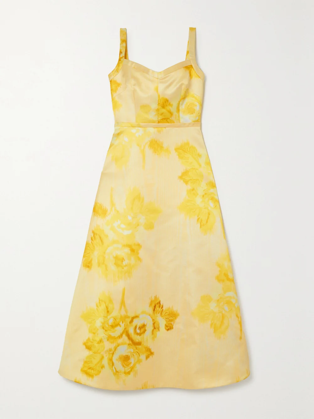 Emilia Wickstead Elvita Floral-print Duchesse-satin Midi Dress in yellow