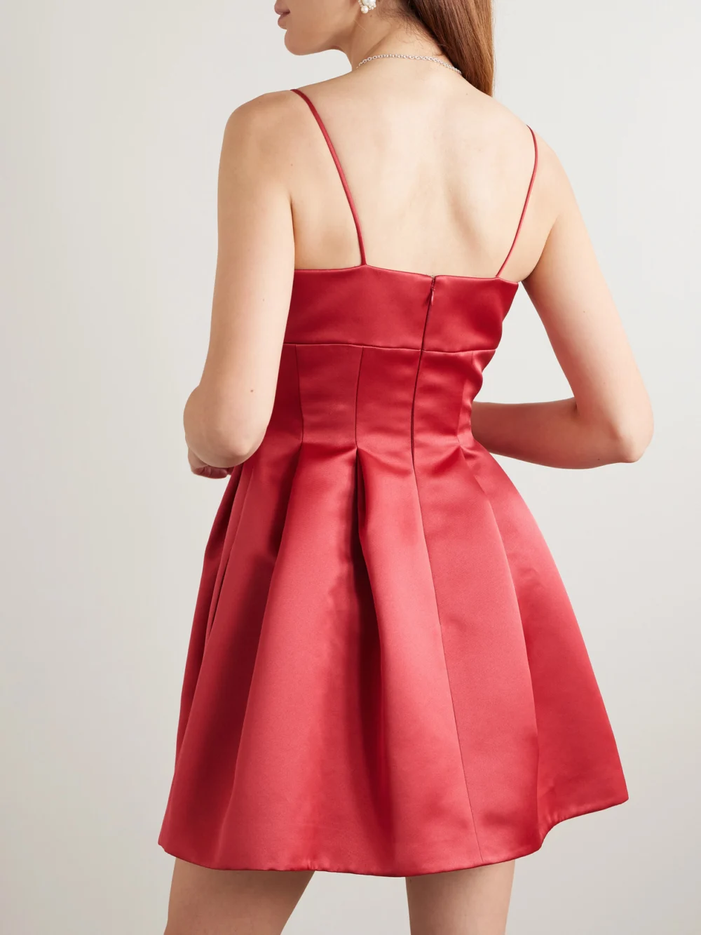 Back view of the Emilia Wickstead Honor Pleated Duchesse-satin Mini Dress