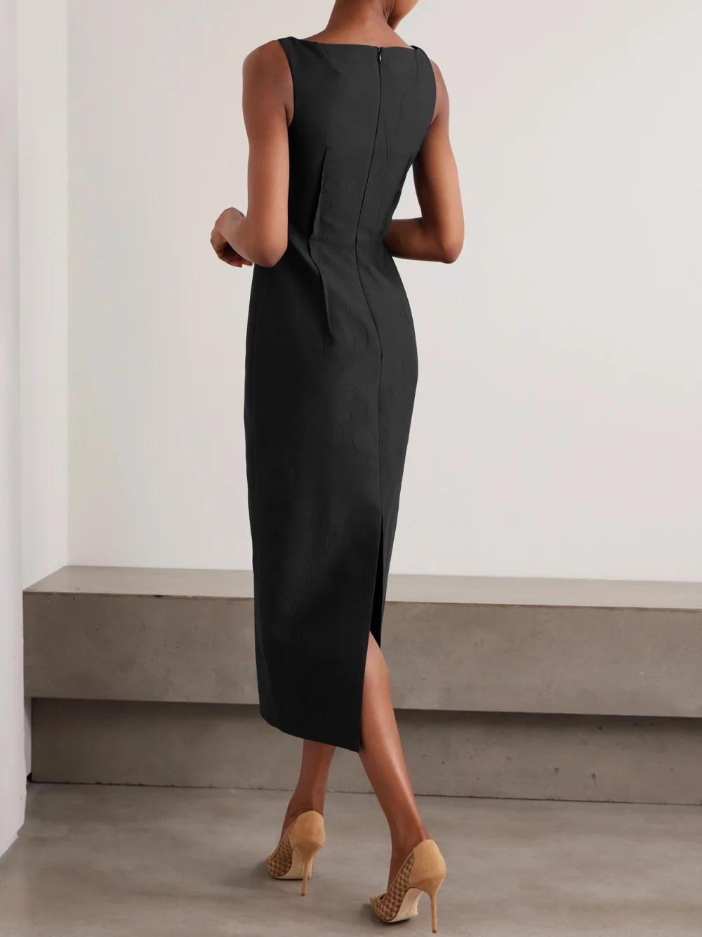 Back view of the Emilia Wickstead Ilyse Cutout Cloqué Midi Dress