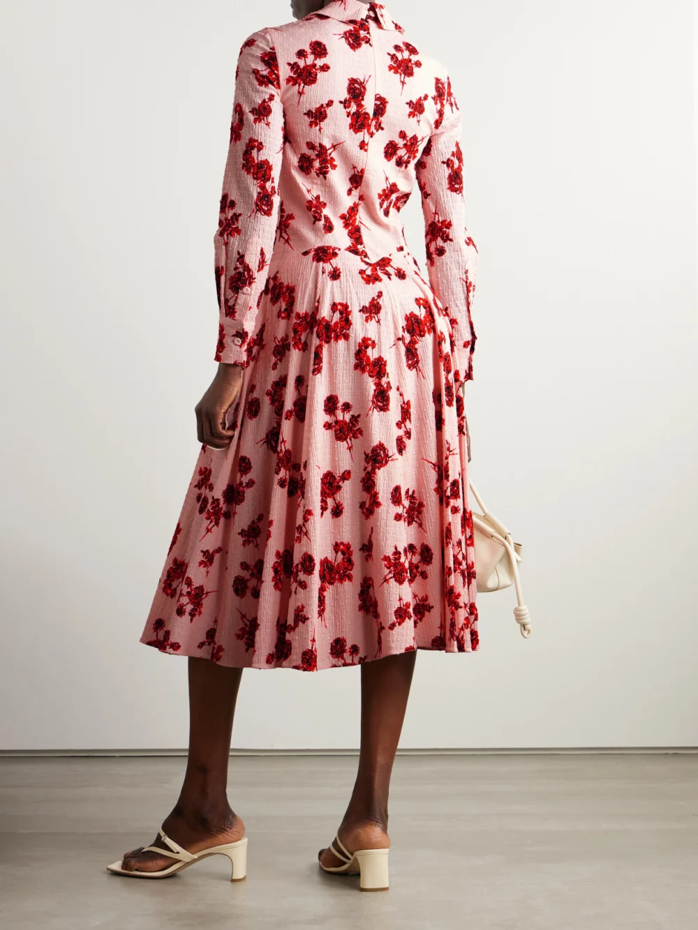 Back view of the Emilia Wickstead Jancine Pleated Floral-print Cotton-blend Midi Shirt Dress