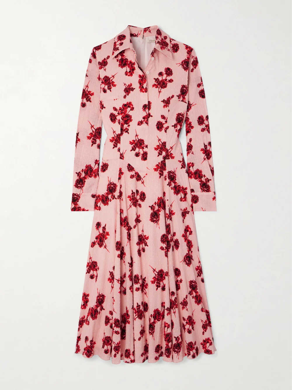 Emilia Wickstead Jancine Pleated Floral-print Cotton-blend Midi Shirt Dress in baby pink