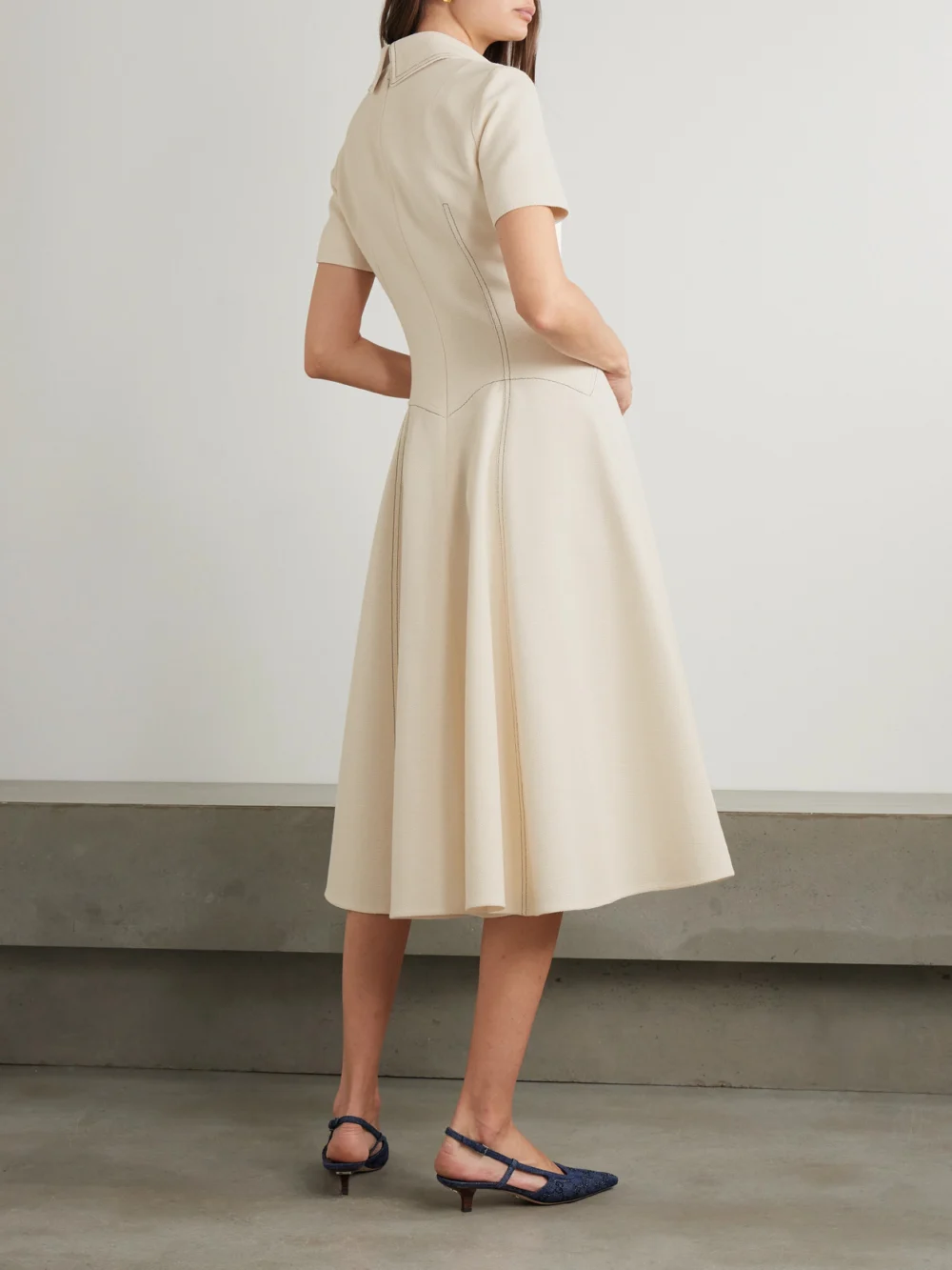 Back view of the Emilia Wickstead Jody Paneled Topstitched Denim Midi Dress
