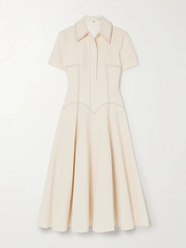 Emilia Wickstead Jody Paneled Topstitched Denim Midi Dress