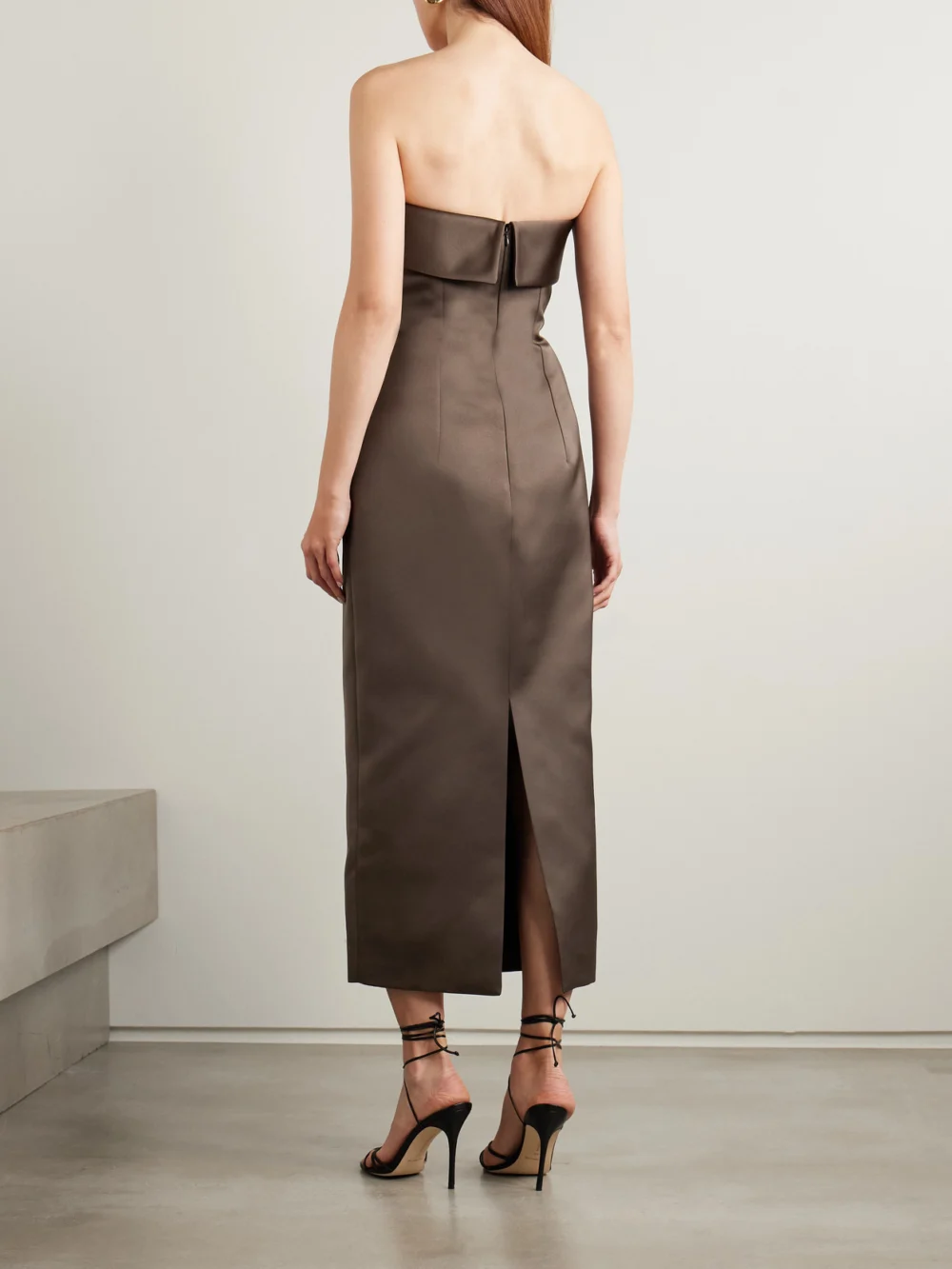 Back view of the Emilia Wickstead Keeley Mudu Strapless Duchesse-satin Midi Dress