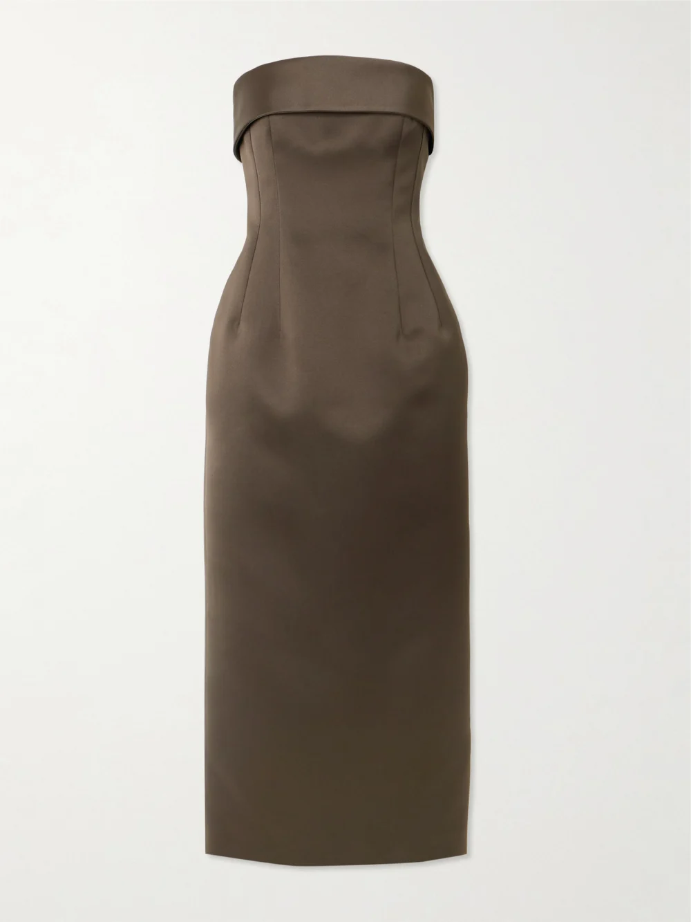 Emilia Wickstead Keeley Mudu Strapless Duchesse-satin Midi Dress in brown