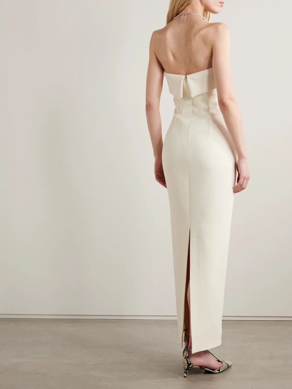 Back view of the Emilia Wickstead Keeley Strapless Cloqué Maxi Dress