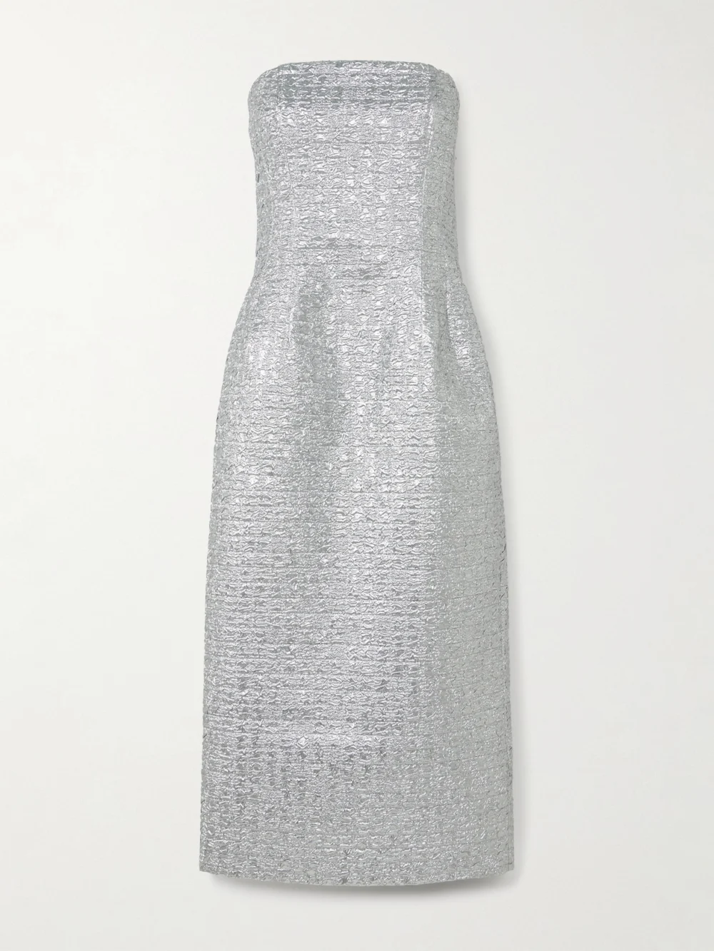 Emilia Wickstead Leila Strapless Metallic Cloqué Midi Dress in silver
