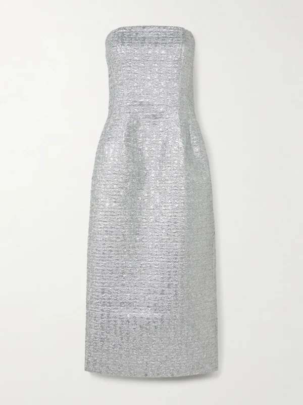 Emilia Wickstead Leila Strapless Metallic Cloqué Midi Dress
