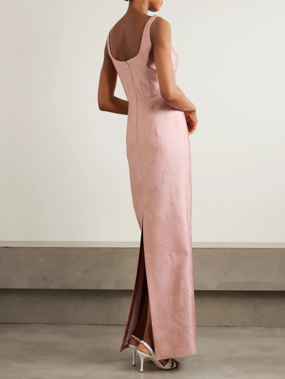 Back view of the Emilia Wickstead Megara Paneled Cloqué Maxi Dress