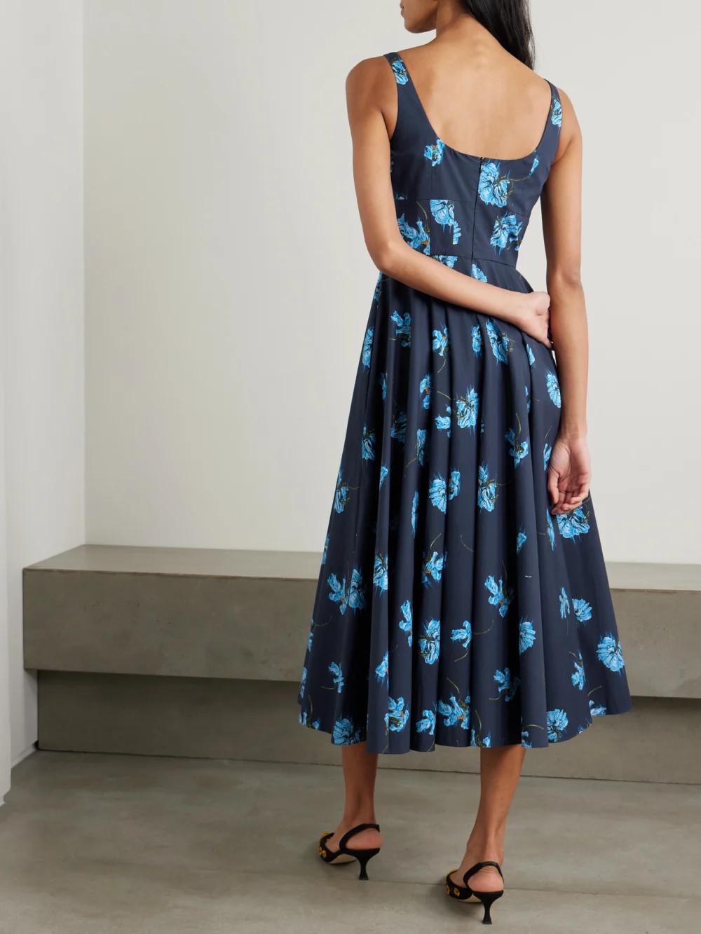 Back view of the Emilia Wickstead Mona Floral-print Cotton-poplin Midi Dress