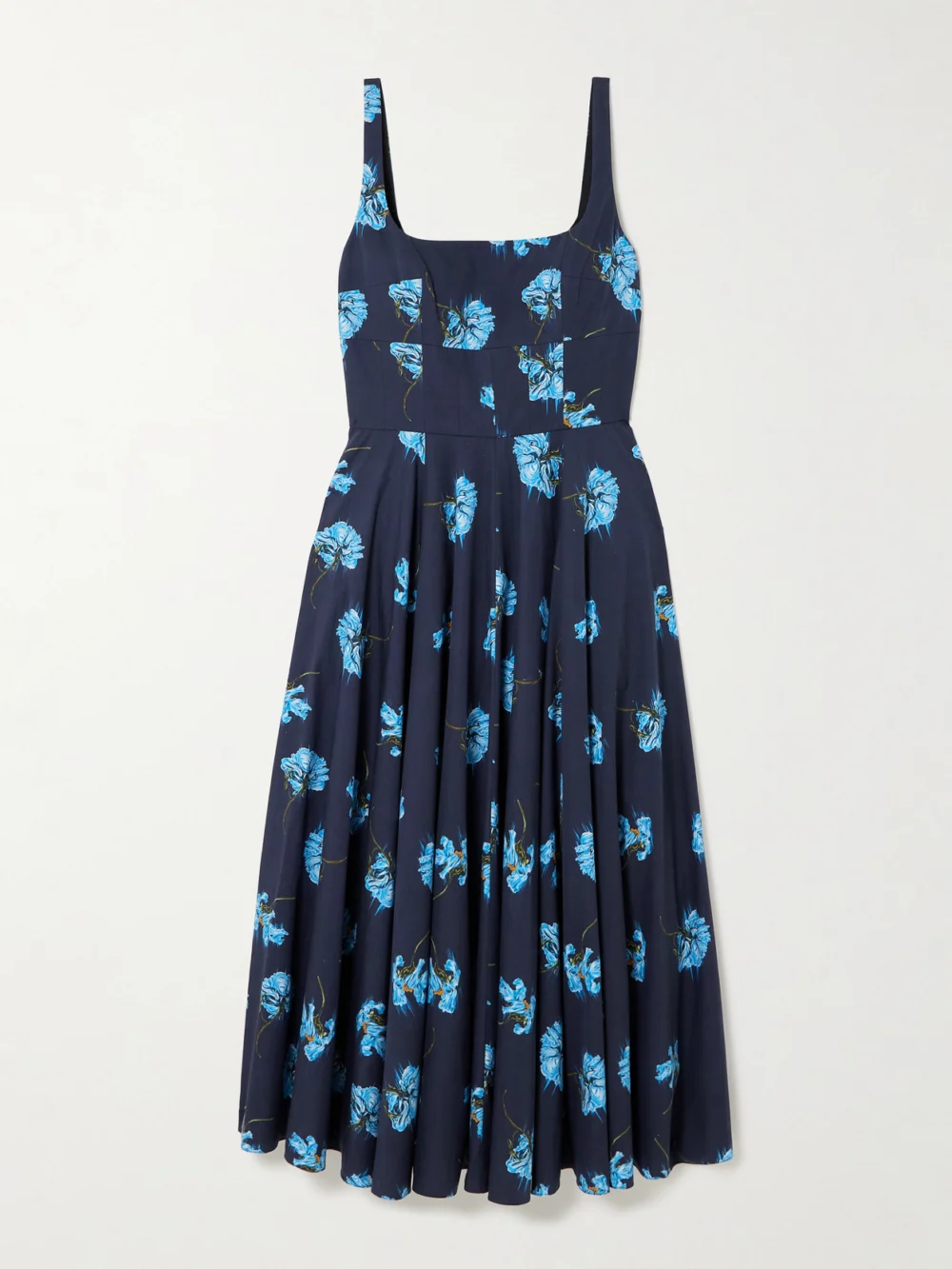 Emilia Wickstead Mona Floral-print Cotton-poplin Midi Dress in navy