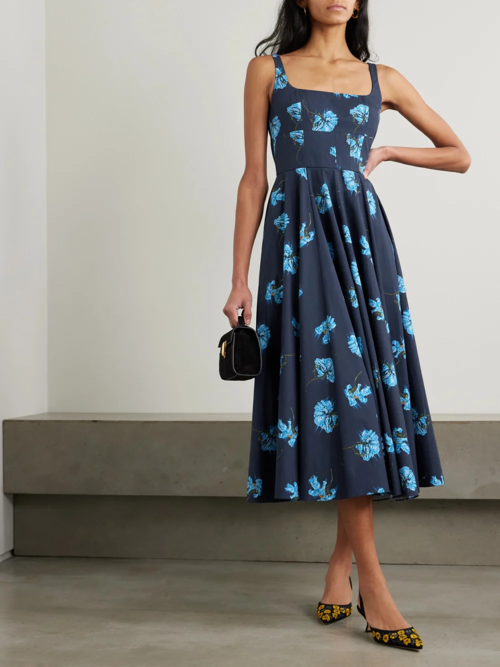 Emilia Wickstead Mona Floral-print Cotton-poplin Midi Dress, worn by a model