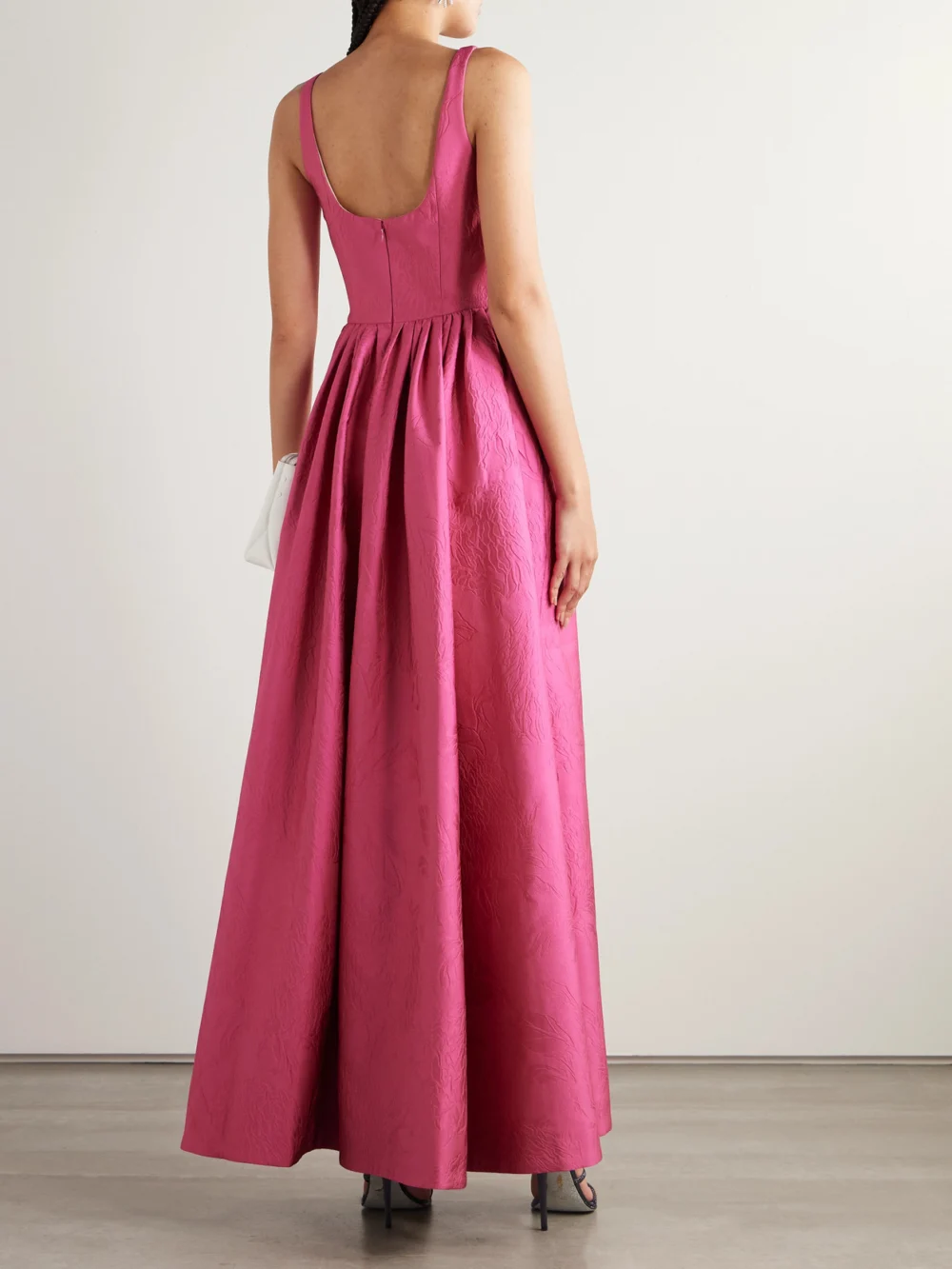 Back view of the Emilia Wickstead Ninette Pleated Cloqué Gown