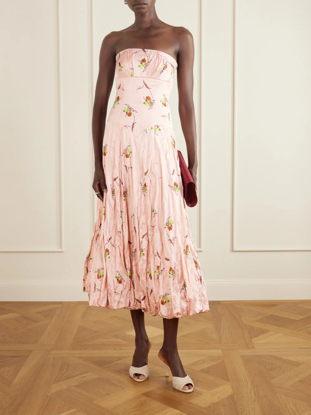 Emilia Wickstead Printed Crinkle-satin Midi Dress, worn by a model