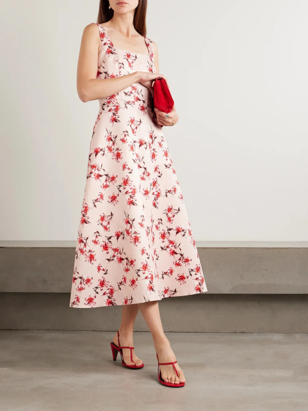 Emilia Wickstead Shiloh Floral-print Faille Midi Dress, worn by a model