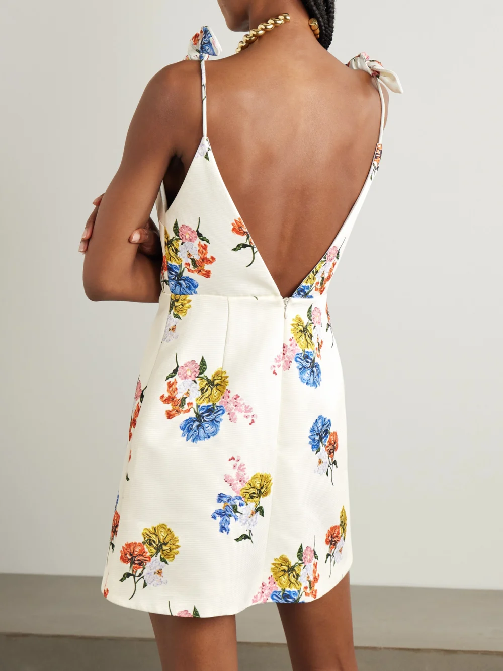 Back view of the Emilia Wickstead Vero Bow-detailed Floral-print Faille Dress