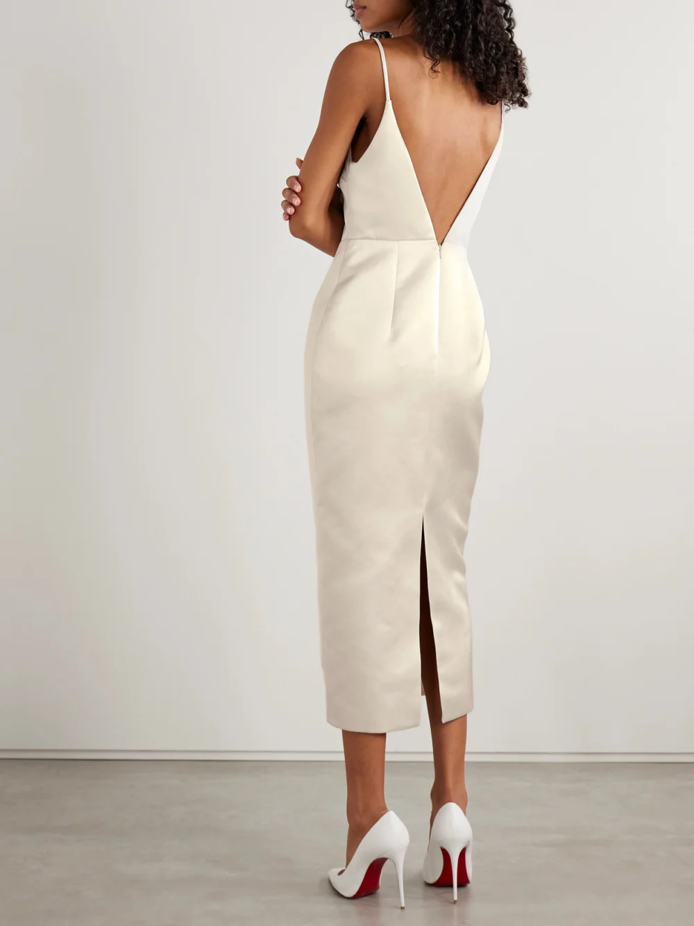 Back view of the Emilia Wickstead Vero Open-back Duchesse-satin Midi Dress