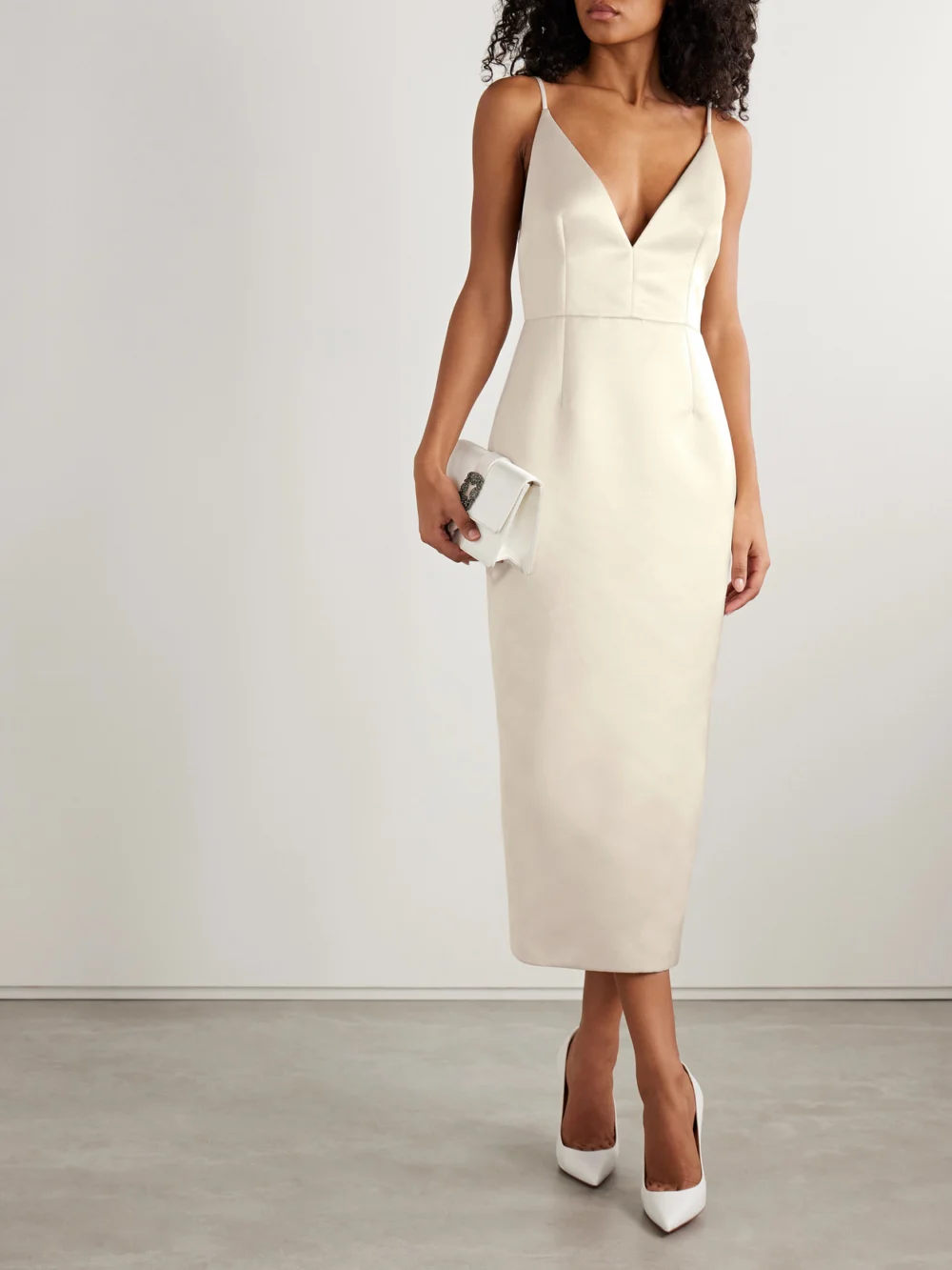 Emilia Wickstead Vero Open-back Duchesse-satin Midi Dress, worn by a model
