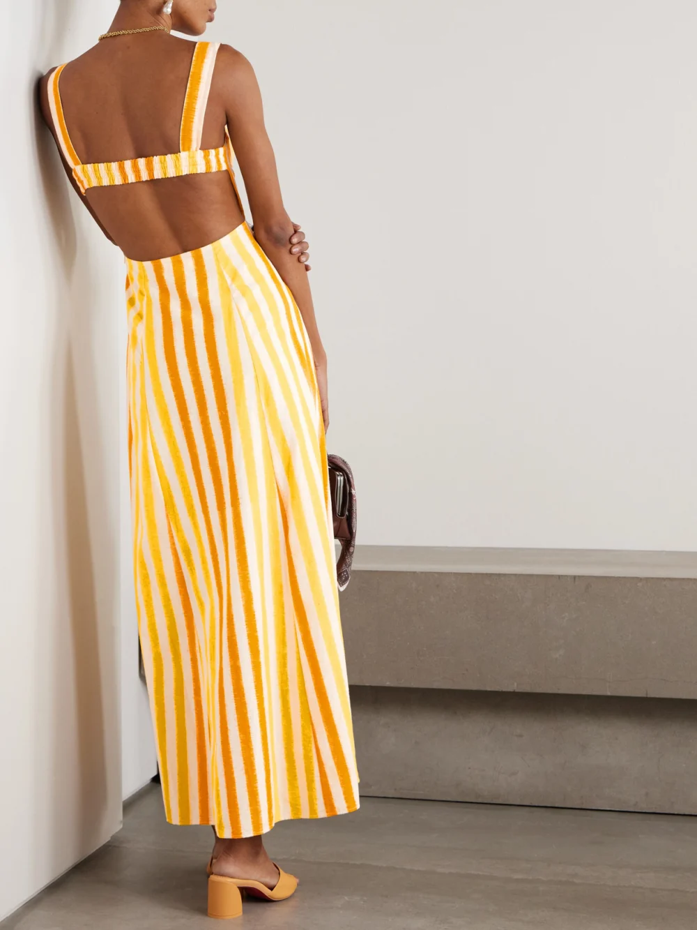 Back view of the Emporio Sirenuse Azzurra Striped Cotton Maxi Dress