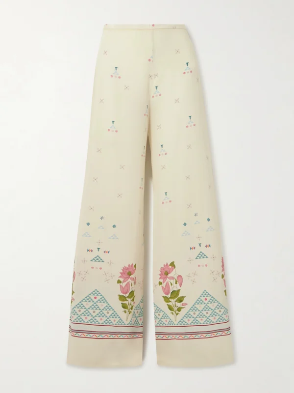 Emporio Sirenuse Blair Printed Silk Wide-leg Pants
