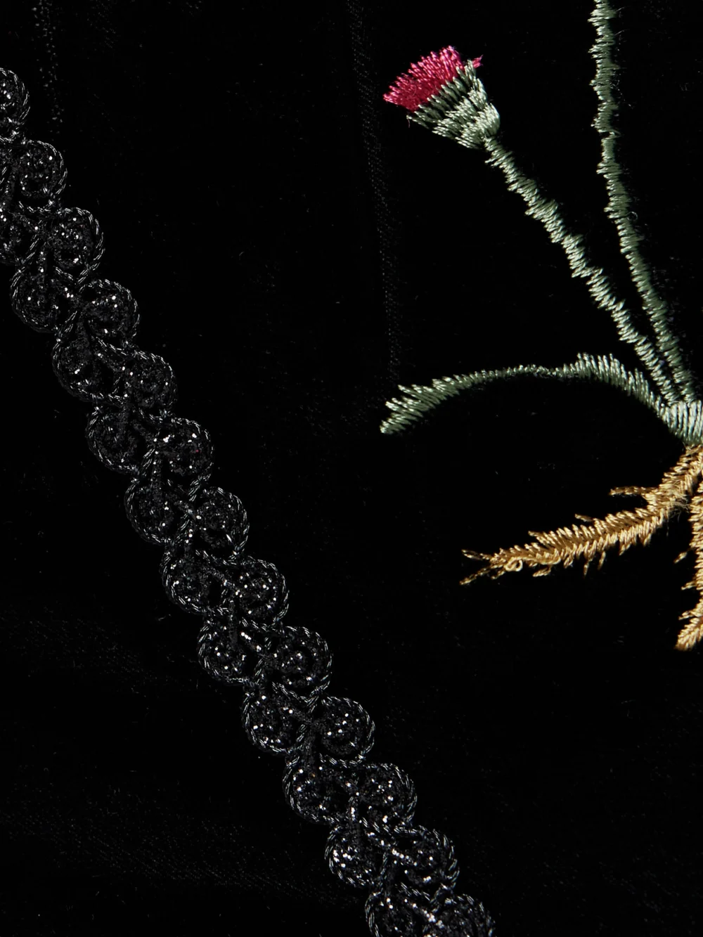 Close-up detail of the Emporio Sirenuse Cindarella Cropped Bead-embellished Embroidered Velvet Top
