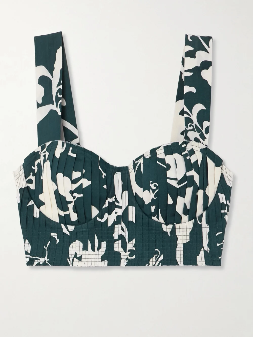 Emporio Sirenuse Dalia Pleated Frayed Floral-print Cotton Bustier Top in blue