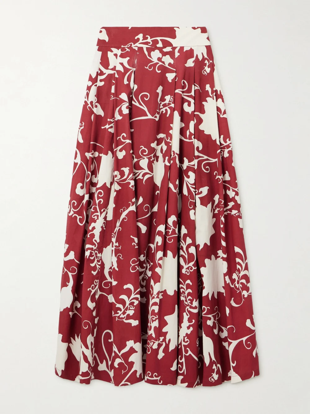 Emporio Sirenuse Flaminia Pleated Floral-print Cotton-gabardine Maxi Skirt in red