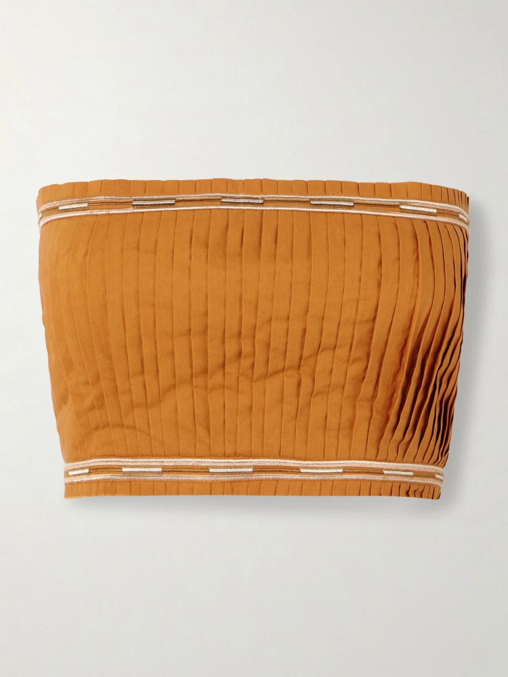 Emporio Sirenuse Flavia Strapless Cropped Embroidered Cotton Top in orange