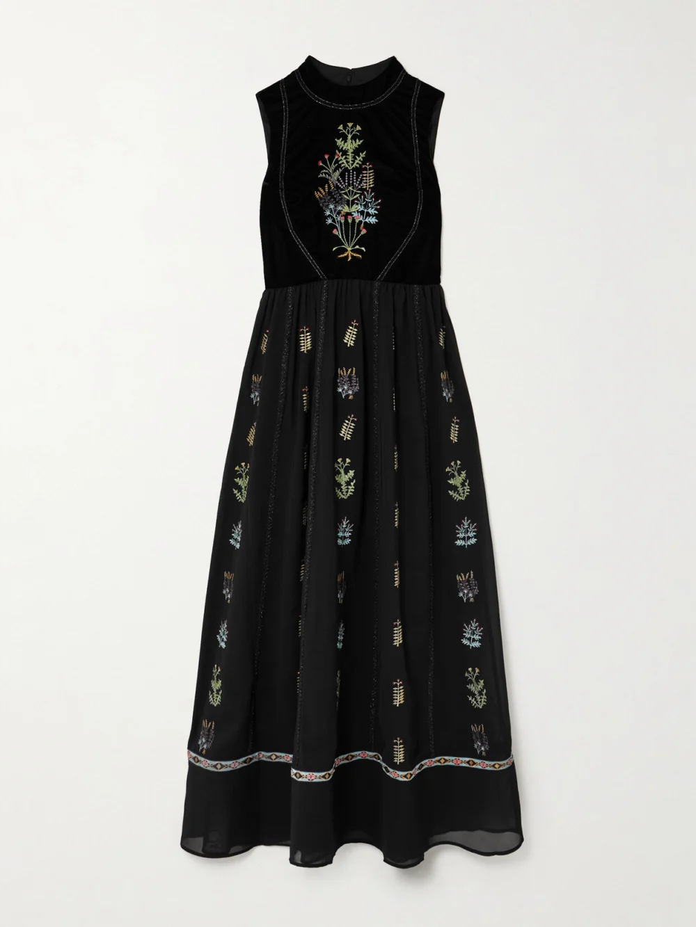 Emporio Sirenuse Flossie Embroidered Velvet and Georgette Maxi Dress in black