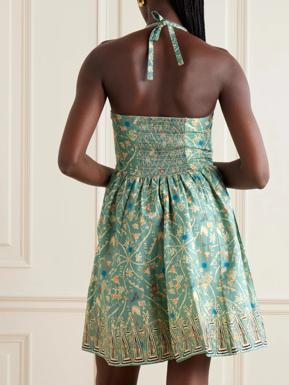 Back view of the Emporio Sirenuse Freda Convertible Printed Cotton-poplin Bustier Mini Dress