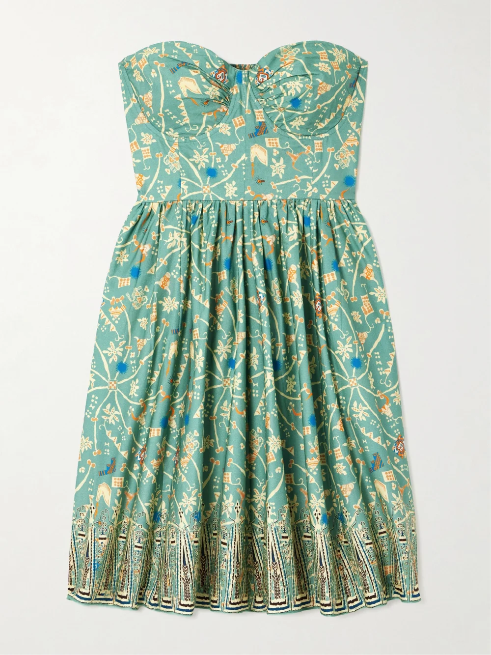Emporio Sirenuse Freda Convertible Printed Cotton-poplin Bustier Mini Dress in green