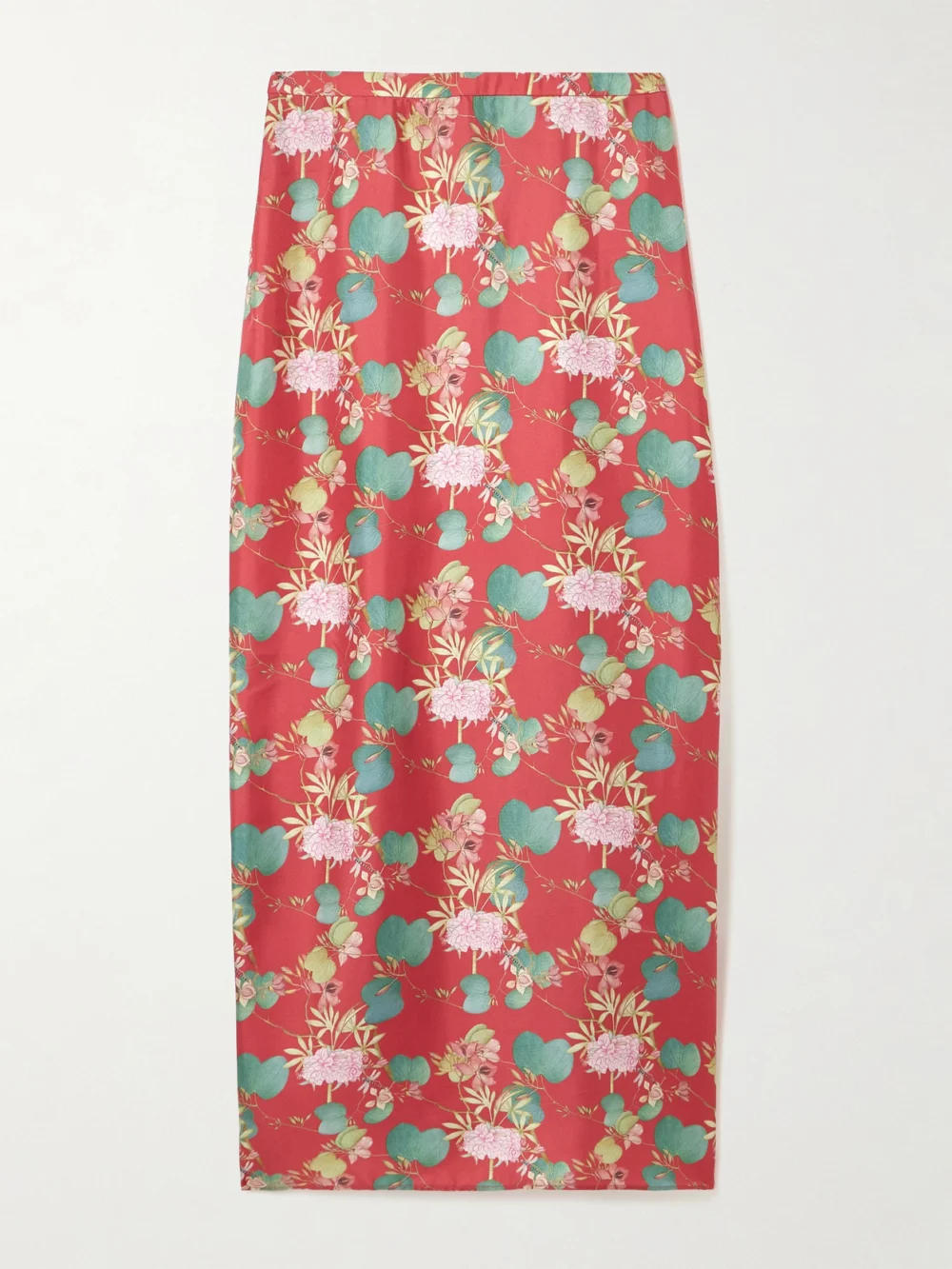 Emporio Sirenuse Laurelle Dragonfly Floral-print Silk-twill Maxi Skirt in red