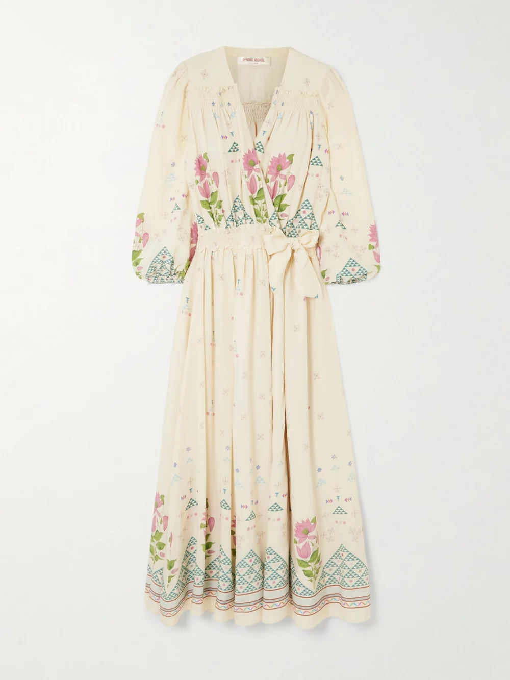 Emporio Sirenuse Lavinia Belted Floral-print Silk Crepe De Chine Wrap Maxi Dress in cream