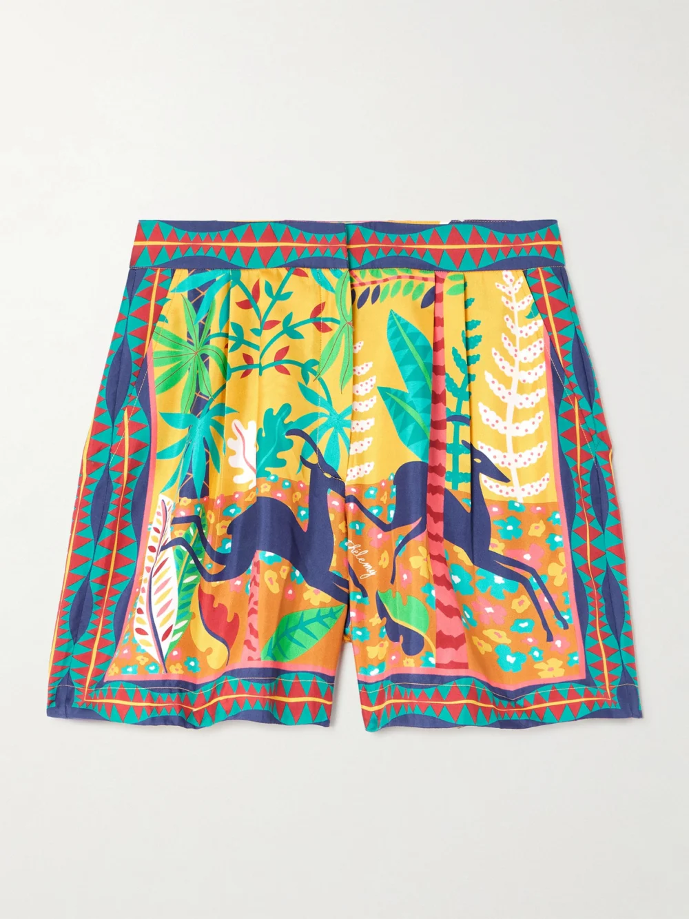 Emporio Sirenuse + Louis Barthélemy Pleated Printed Silk-twill Shorts in yellow